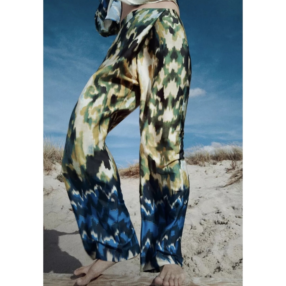 Zara printed wrap wide leg pants